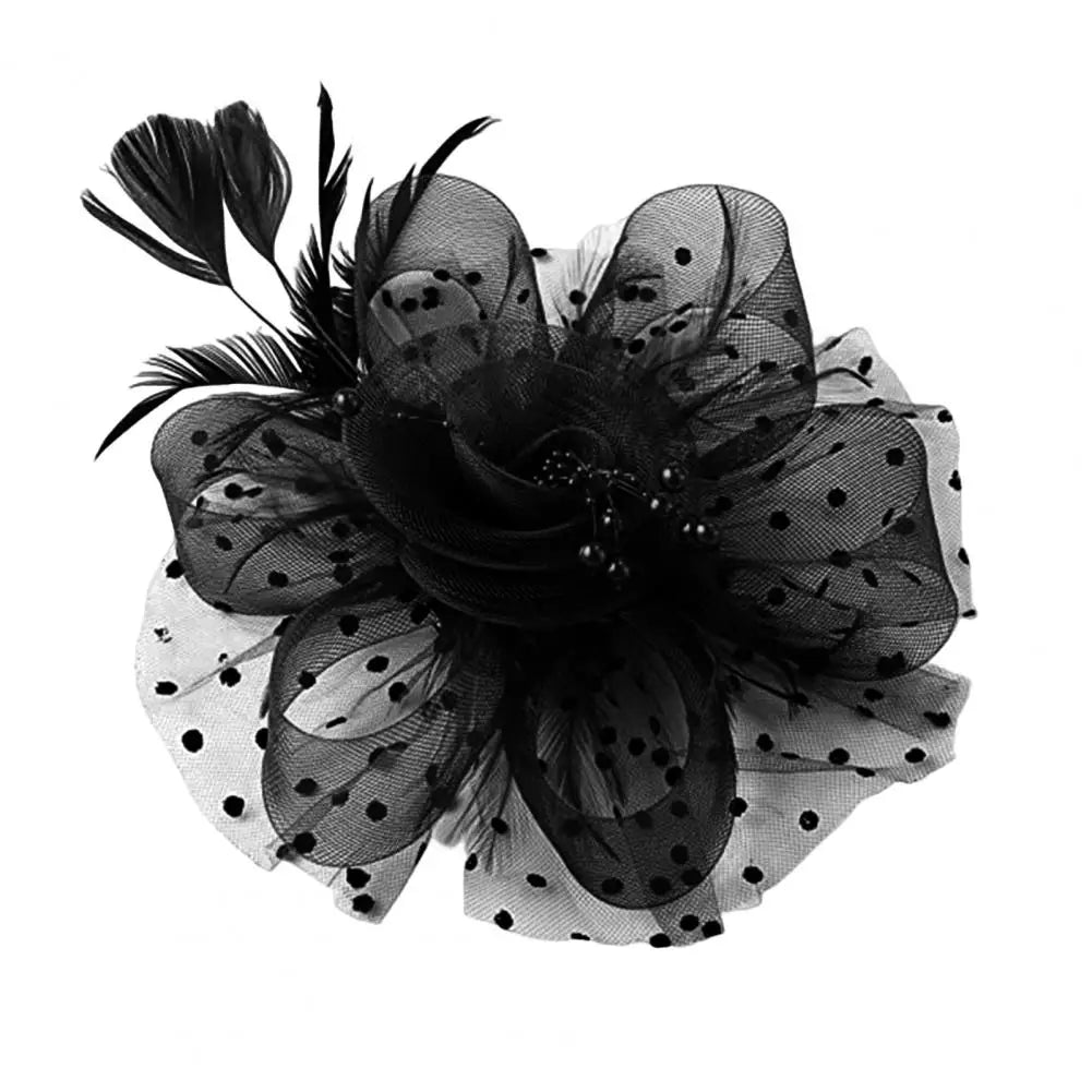 Feather & Mesh Flower Fascinator with Faux Pearls