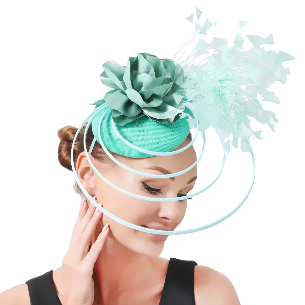 Fancy Sinamay Floral Fascinator – Feather Headpiece for Weddings