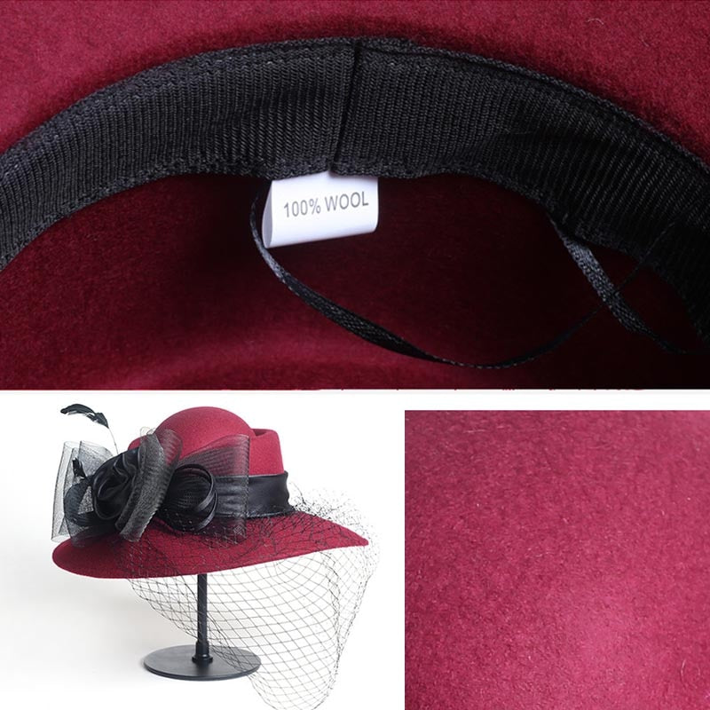 Wide Brim Wool Felt Hat Cocktail Party Wedding Fedora Hats Dress Church Hat Plumy Felt Floppy Winter Hat