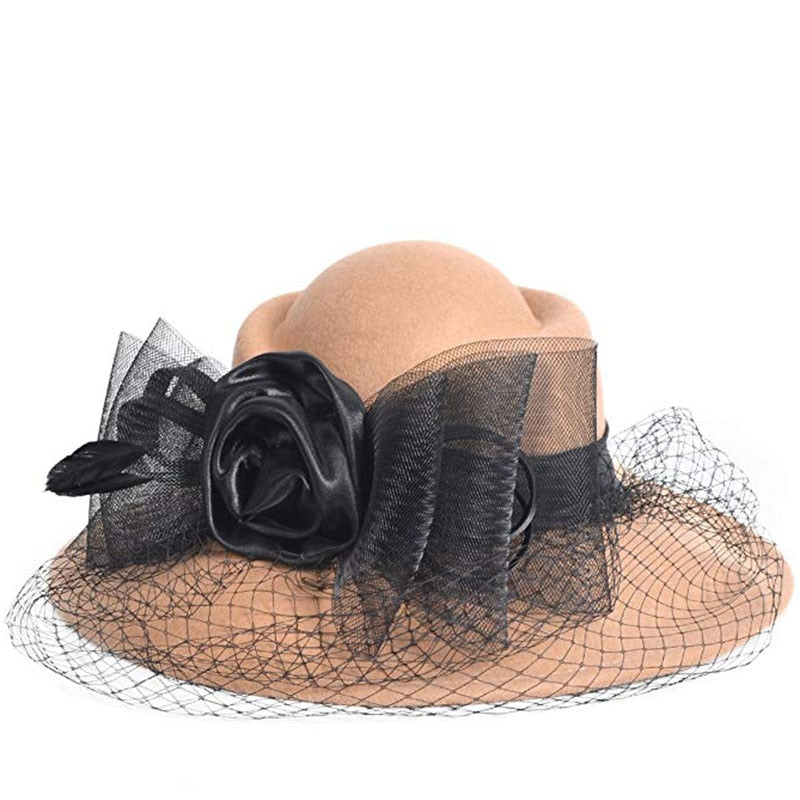 Wide Brim Wool Felt Hat Cocktail Party Wedding Fedora Hats Dress Church Hat Plumy Felt Floppy Winter Hat