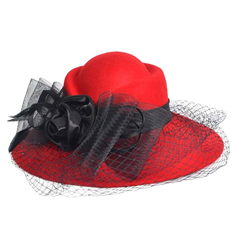 Wide Brim Wool Felt Hat Cocktail Party Wedding Fedora Hats Dress Church Hat Plumy Felt Floppy Winter Hat