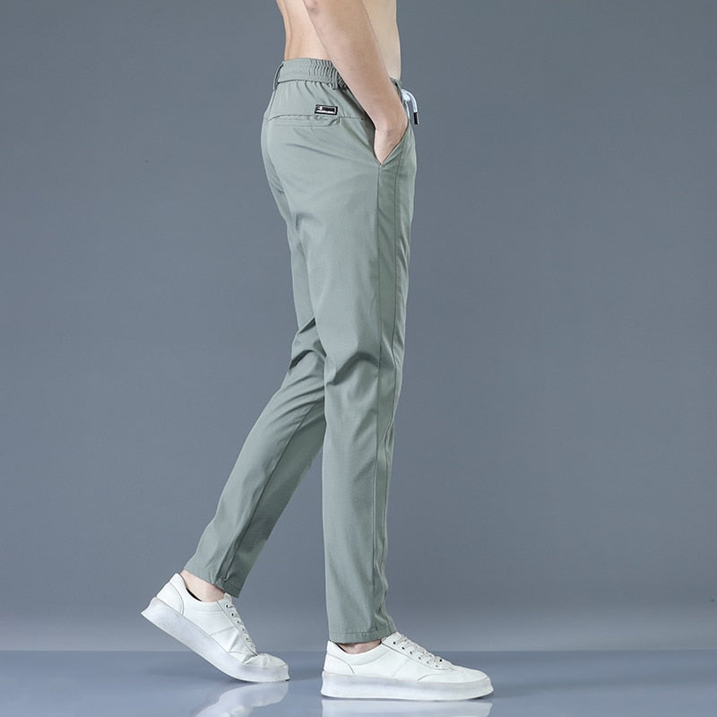 Thin Green Solid Color with Pocket Slim fit Pants