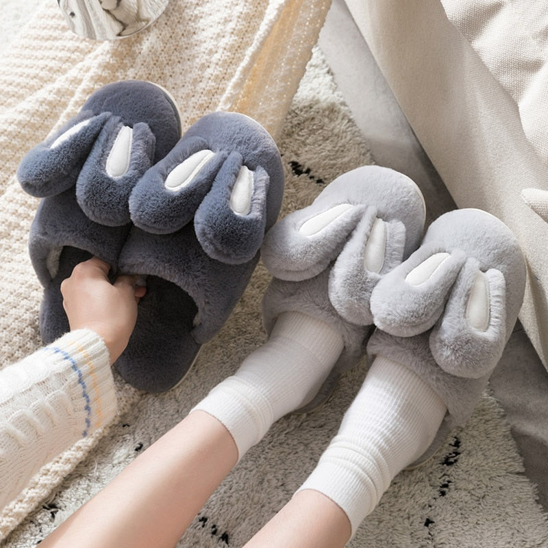 New Design Women Winter Furry Slippers Rabbit Ears