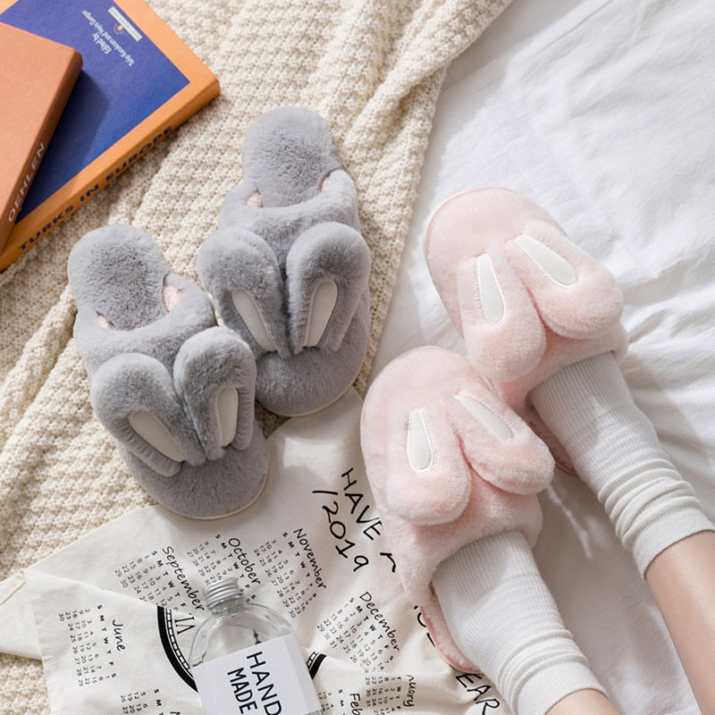 New Design Women Winter Furry Slippers Rabbit Ears