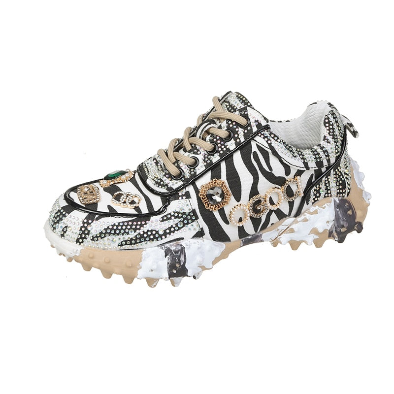 Rhinestone Women’s Sneakers – Luxury Designer Casual Thick Bottom Dad Shoes