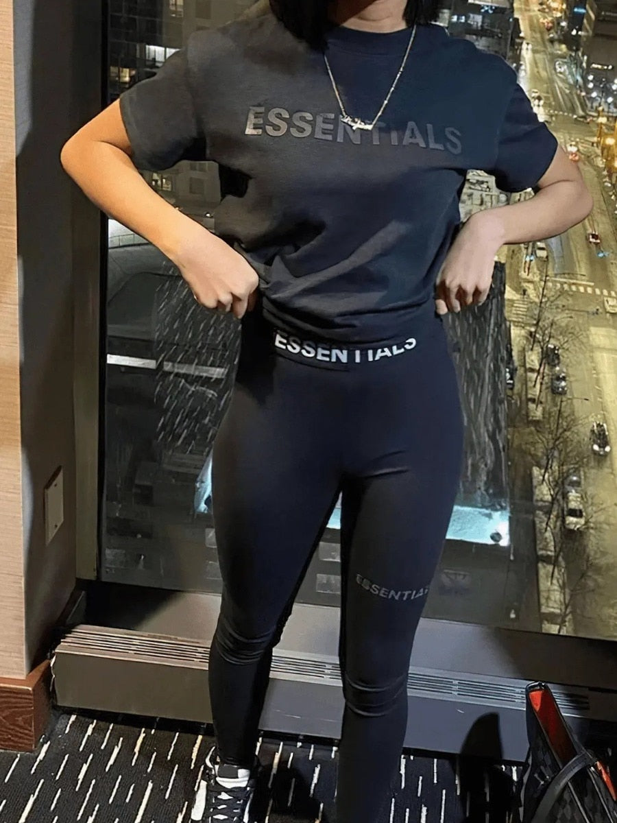 2PC Essentials Stretchy Short Sleeve Casual Fitness Matching Set