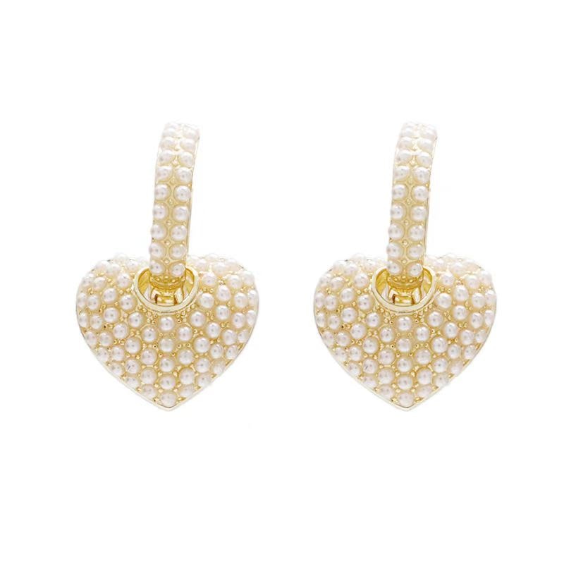 Celebrity Style Pearl Peach Heart Love Dangle Earrings