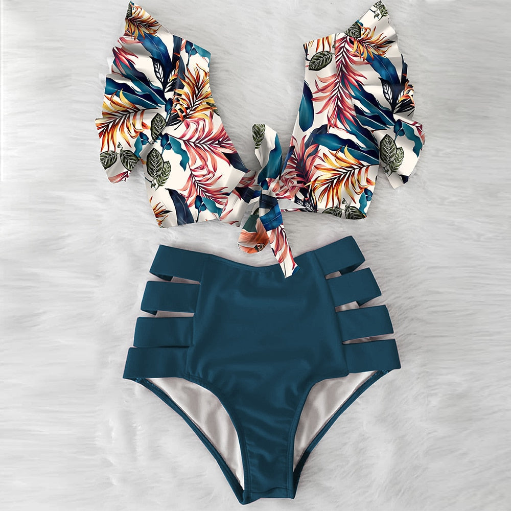High Waist Ruffled Bikini Set