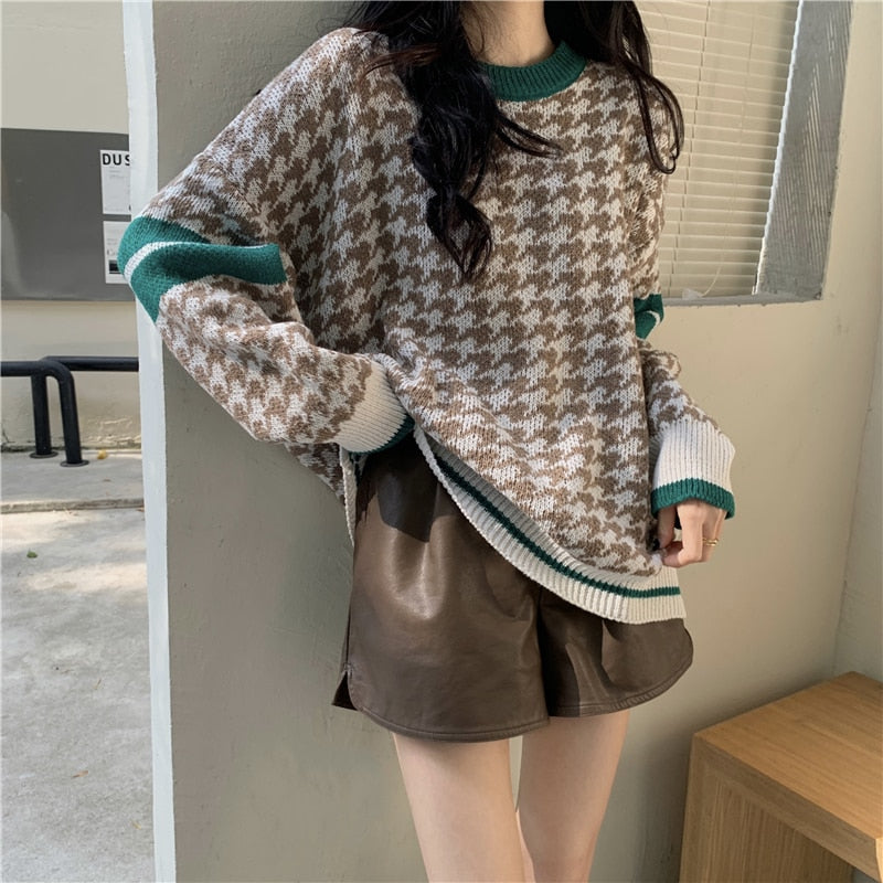 One Size Round Neck Pullover Top Knitted Sweater