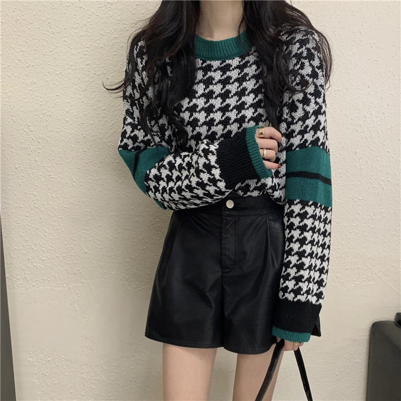 One Size Round Neck Pullover Top Knitted Sweater