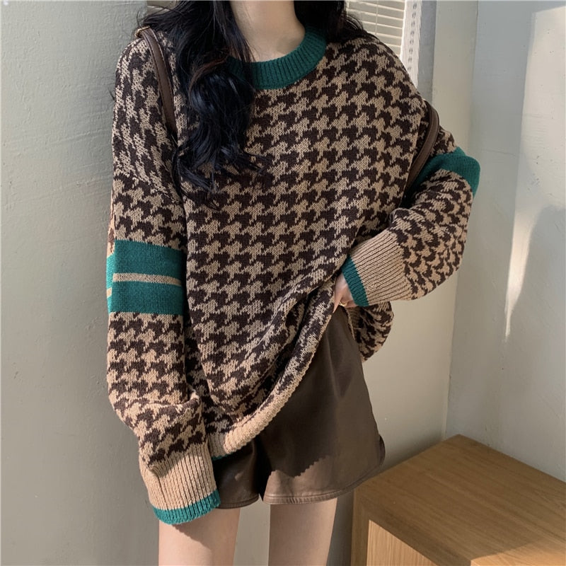 One Size Round Neck Pullover Top Knitted Sweater