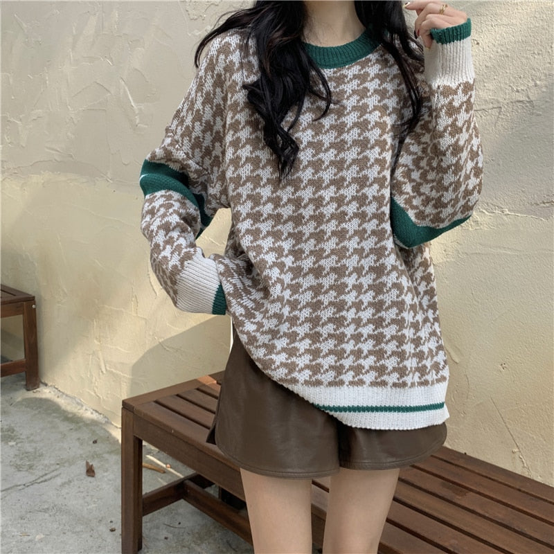 One Size Round Neck Pullover Top Knitted Sweater