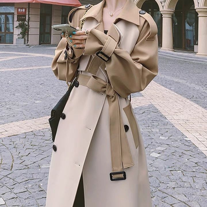 Korean Style Double Button Patchwork Trench Coats