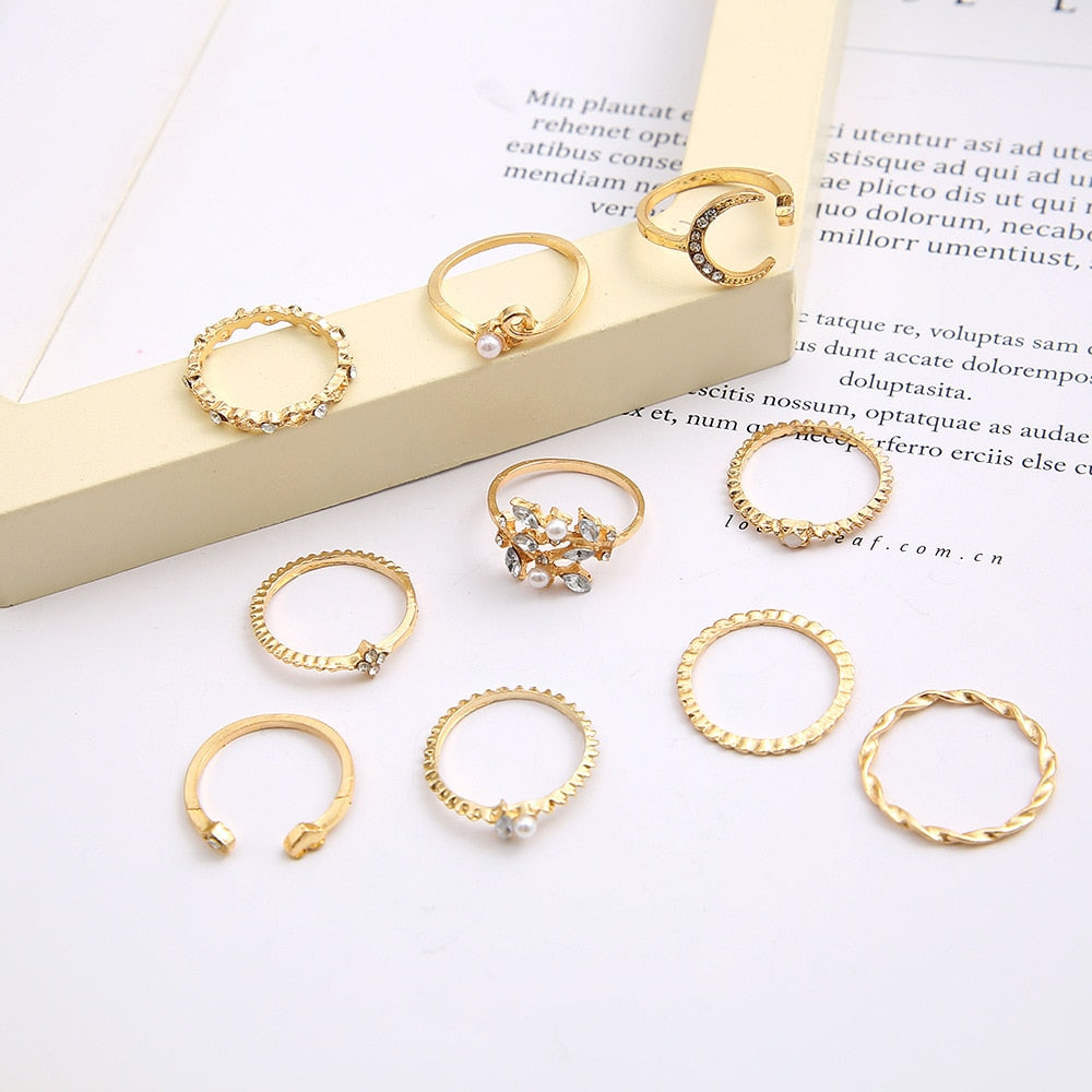 Lats Bohemian Gold Chain Rings Set For Women