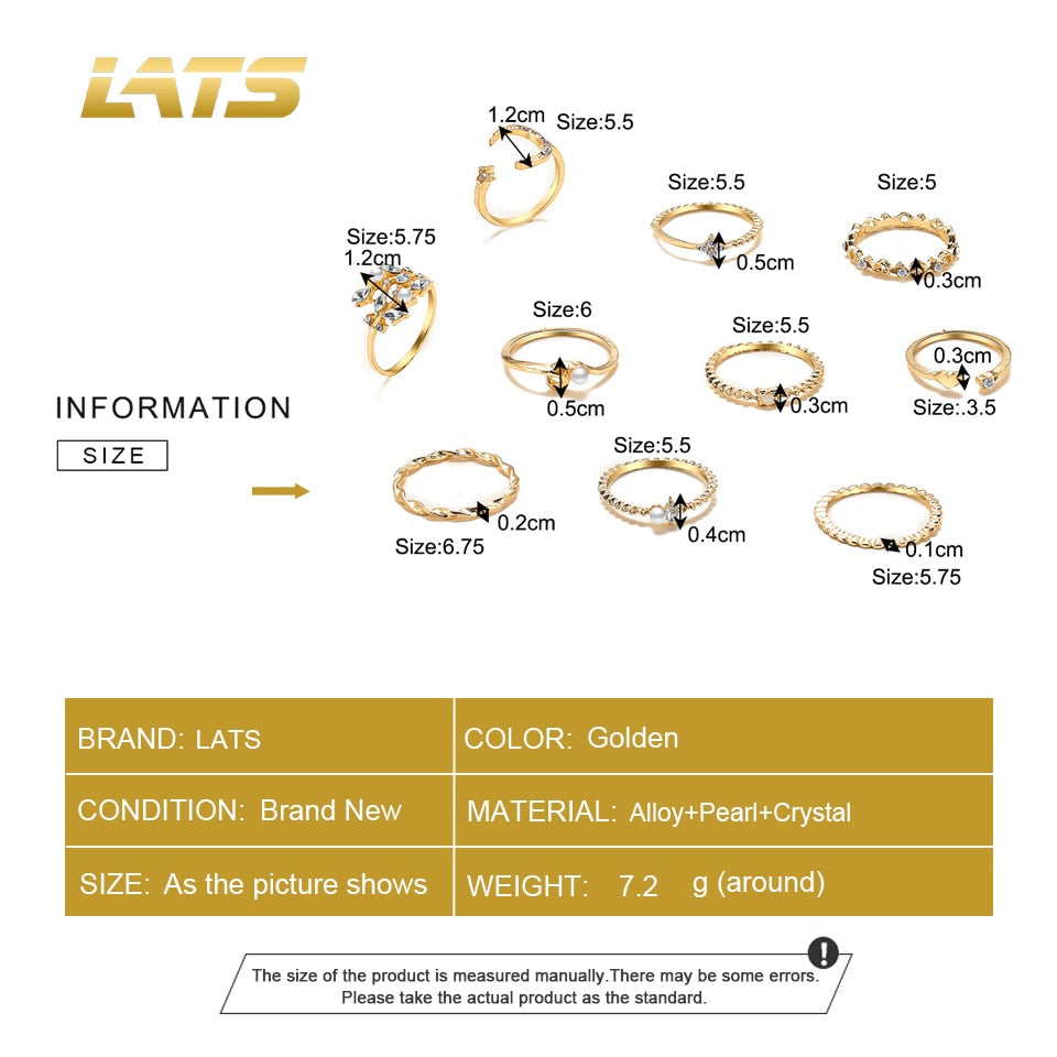 Lats Bohemian Gold Chain Rings Set For Women