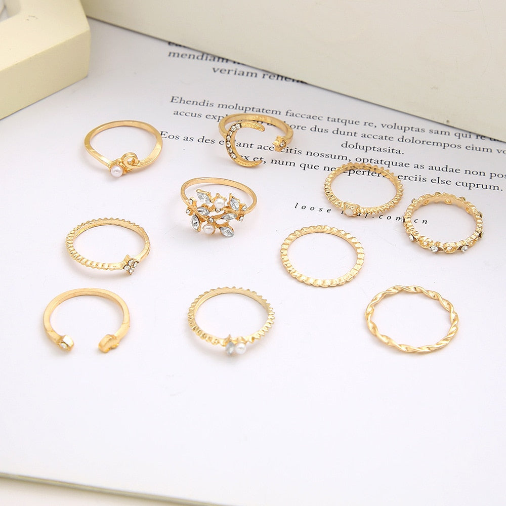 Lats Bohemian Gold Chain Rings Set For Women