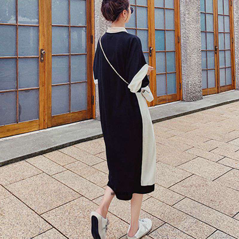 Patchwork Round Neck Loose Maxi Dress