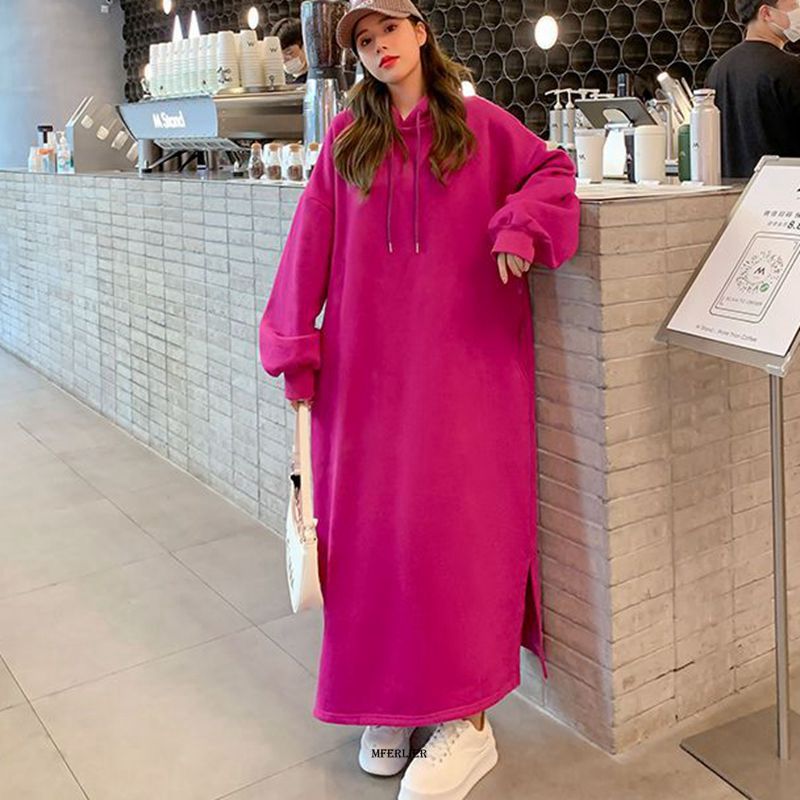 Hoodied Loose Waist Long Sleeve Long Dress