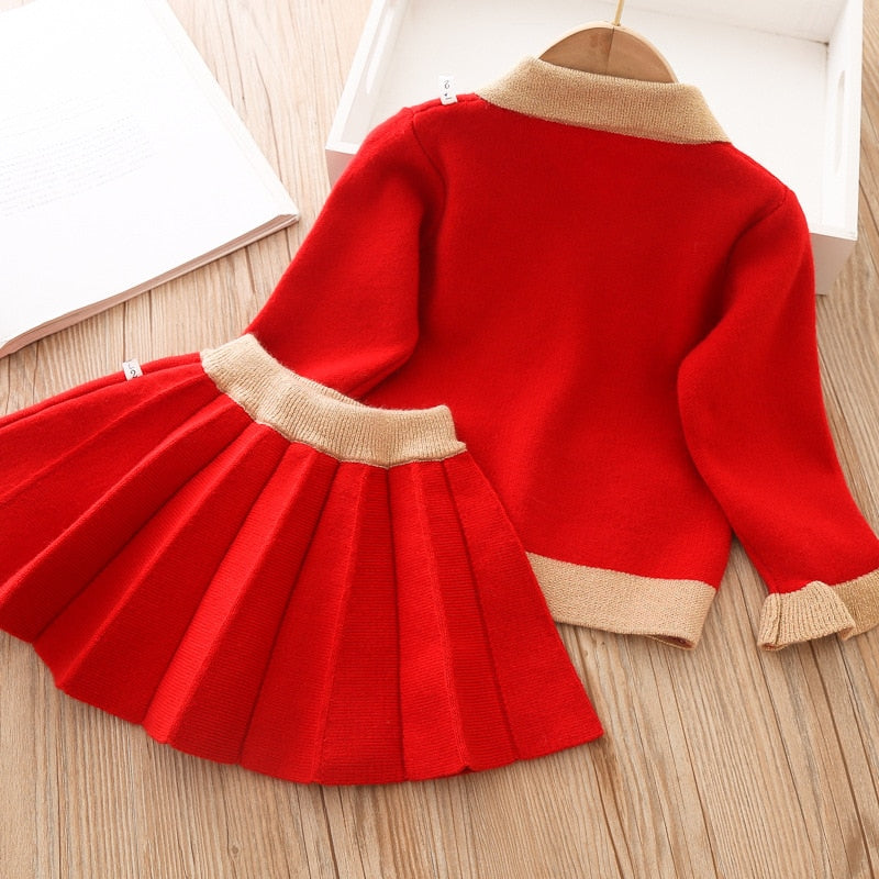 Long Sleeve Top+pleated Skirt Toddler Girls