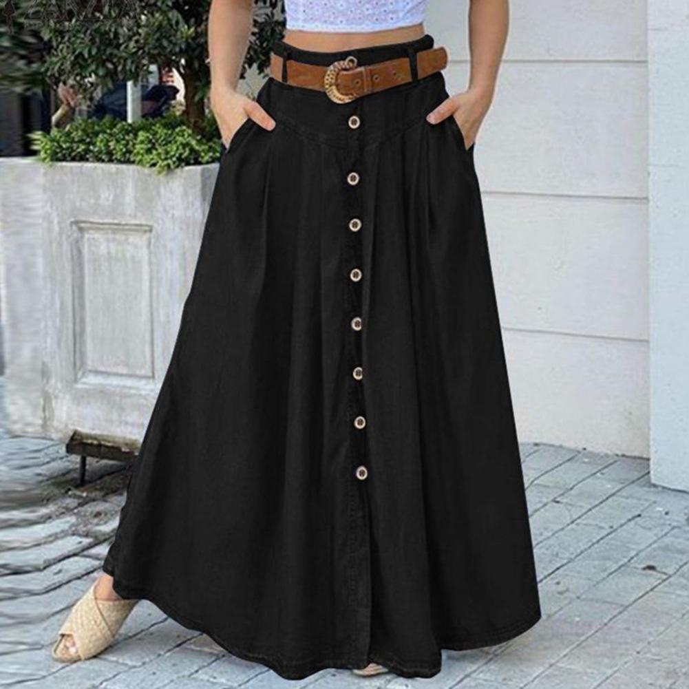 Loose Hem Button A-line Long Skirt