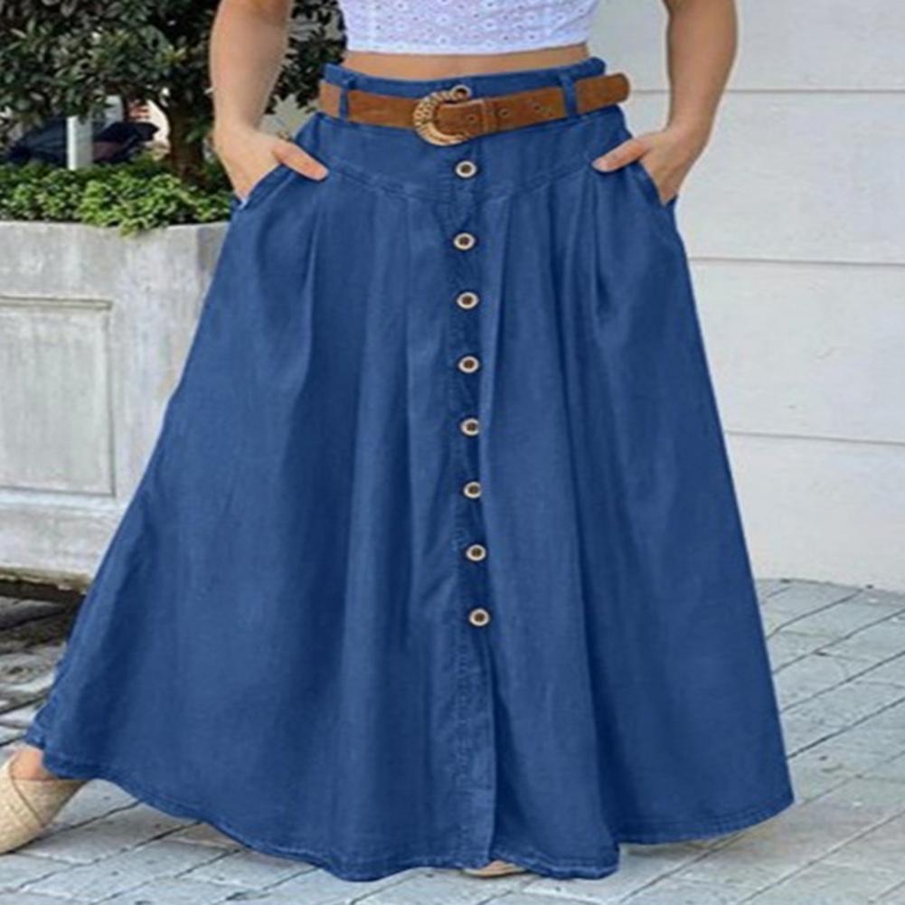 Loose Hem Button A-line Long Skirt