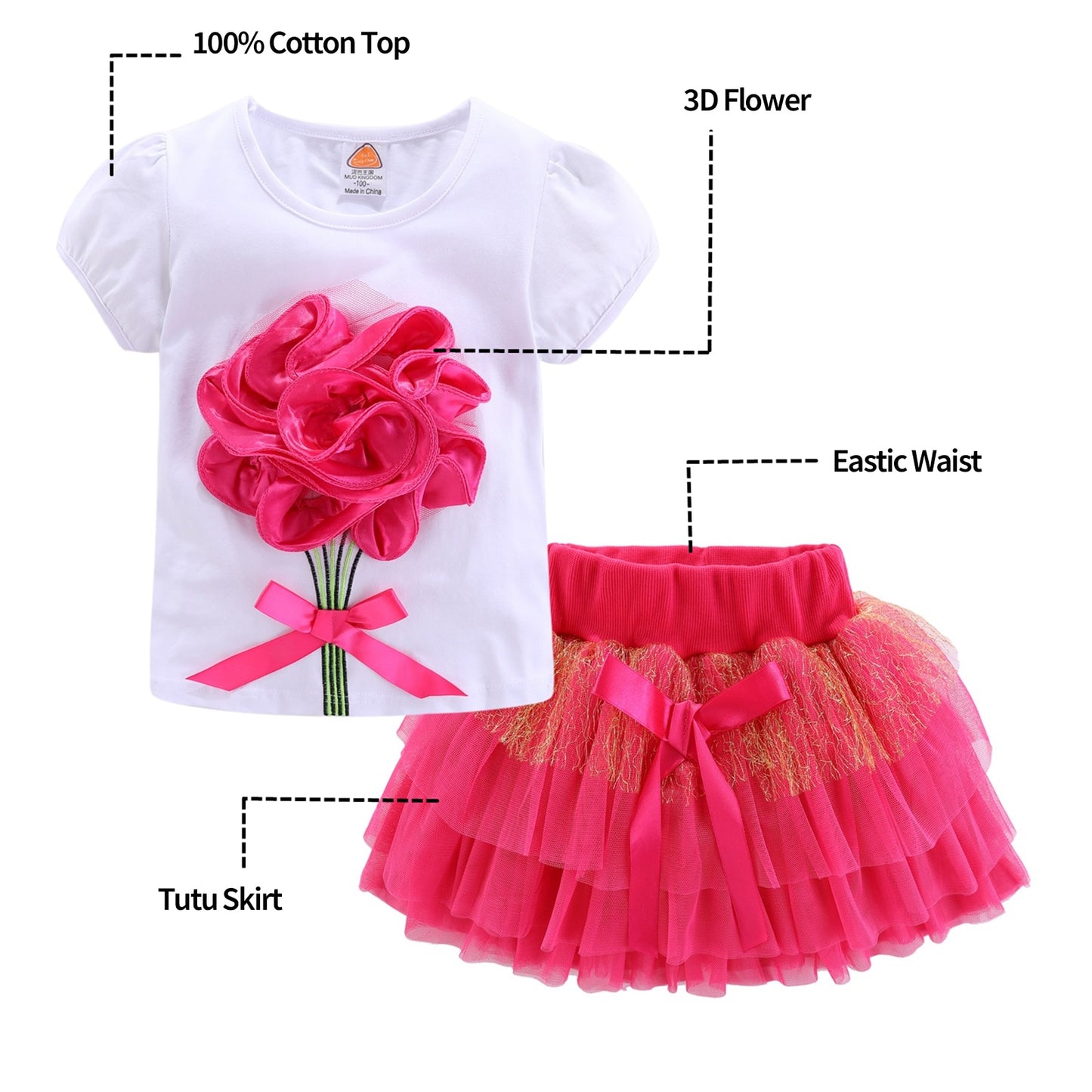 Cute Girls Outfits Boutique 3d Flower Lace Bow Tulle Tutu Skirt Sets For Toddler Gir