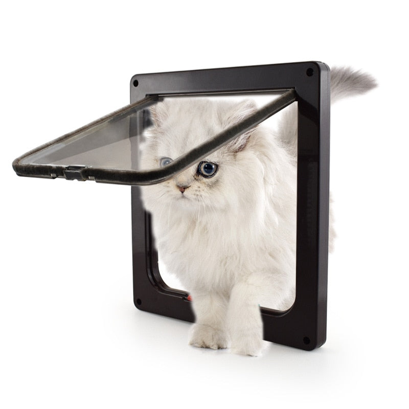 Pet Door 4 Way Lockable Dog Cat Kitten Door Security Flap Door ABS Plastic S/M/L Animal Small Pet Cat Dog Gate Door Pet Supplies|Cat Crates & Cages|