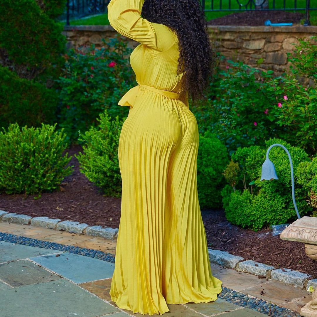 V Neck Ruffle Jumpsuit Solid Colors