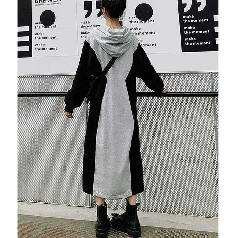 Hooded Long Loose Patchwork Sweatshirt Dress