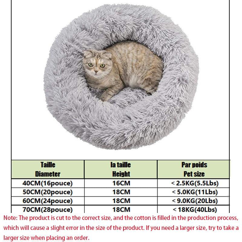 Super Soft Pet Cat Bed Plush Full Size Washable Calm Bed Donut Bed