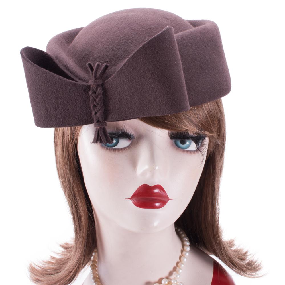 Teardrop Women Hats Vintage Look Pillbox Fascinator Hat Top Fancy Wool Felt Hat