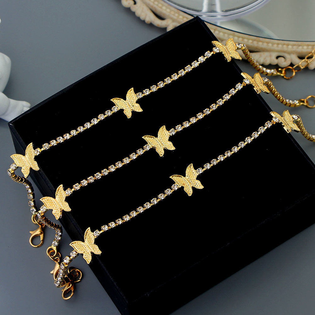 Trendy Shining Cute Butterfly Crystal Tennis Anklet for Women