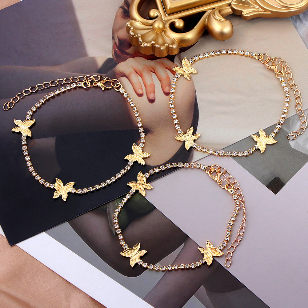 Trendy Shining Cute Butterfly Crystal Tennis Anklet for Women