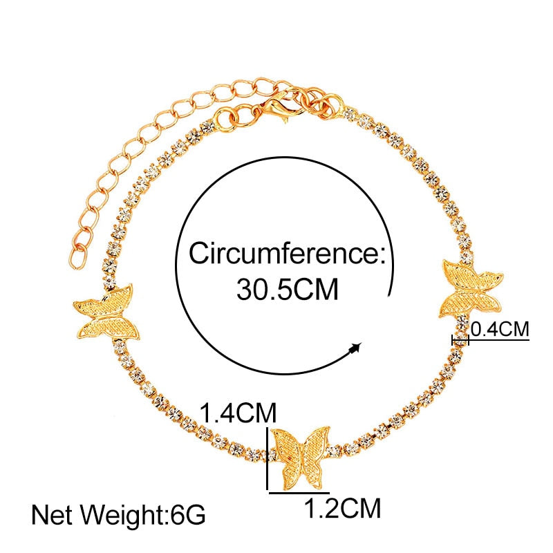 Trendy Shining Cute Butterfly Crystal Tennis Anklet for Women