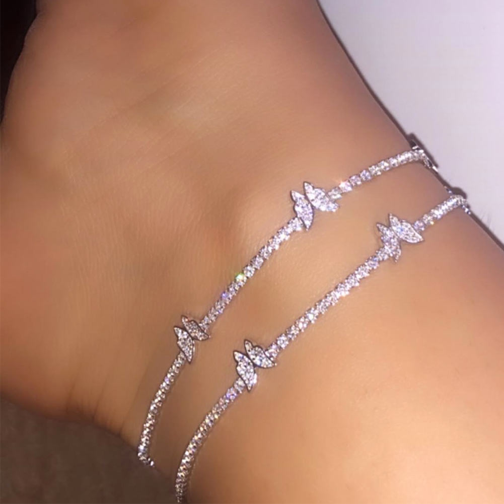 Trendy Shining Cute Butterfly Crystal Tennis Anklet for Women