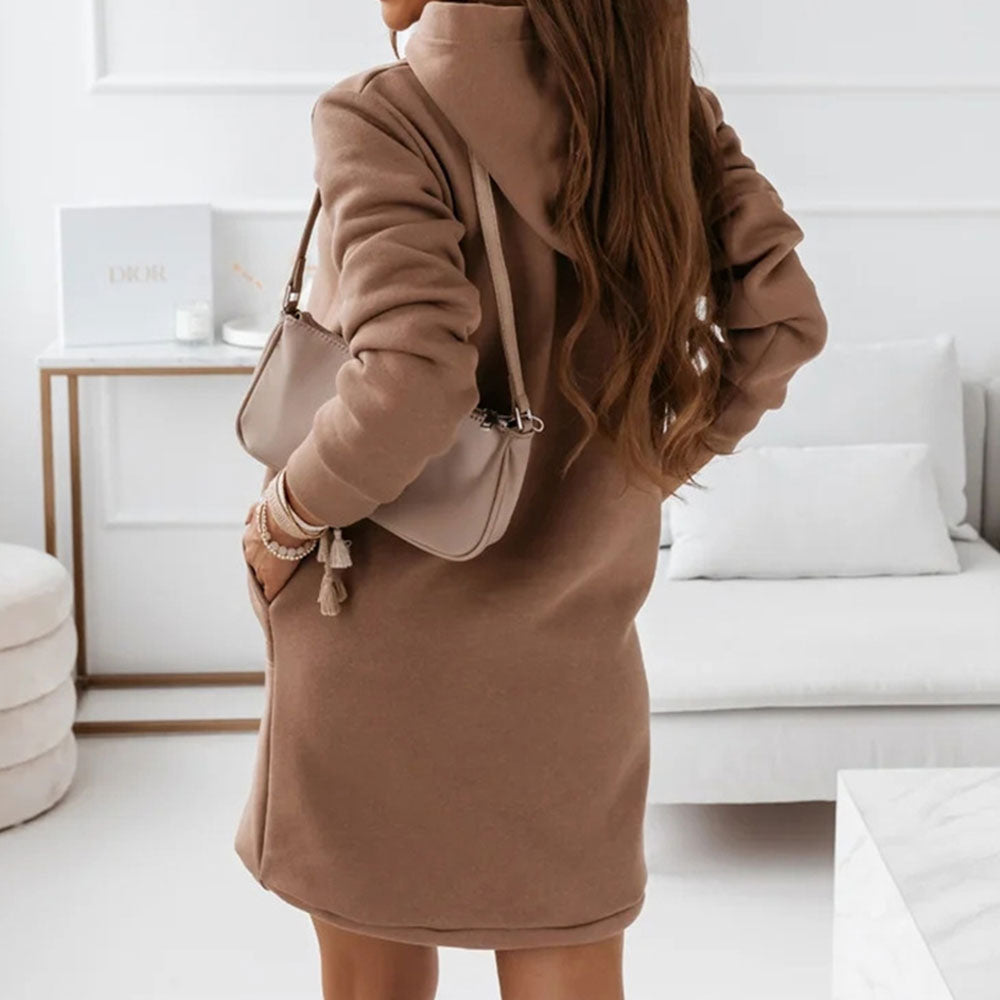 Vintage Pockets Loose Hooded Sweatshirt Long Sleeve Dress