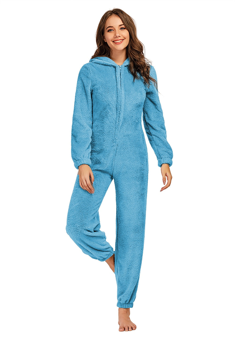 Solid Color Long-sleeve Winter Warm Plush Romper