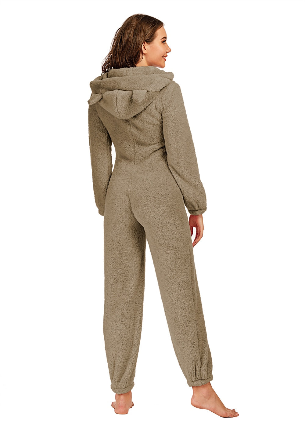 Solid Color Long-sleeve Winter Warm Plush Romper