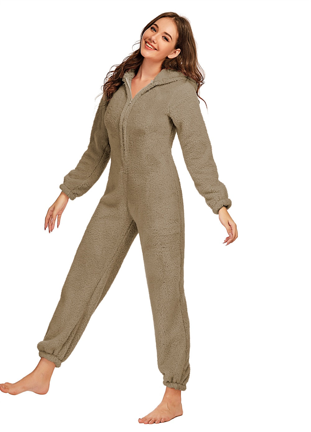 Solid Color Long-sleeve Winter Warm Plush Romper