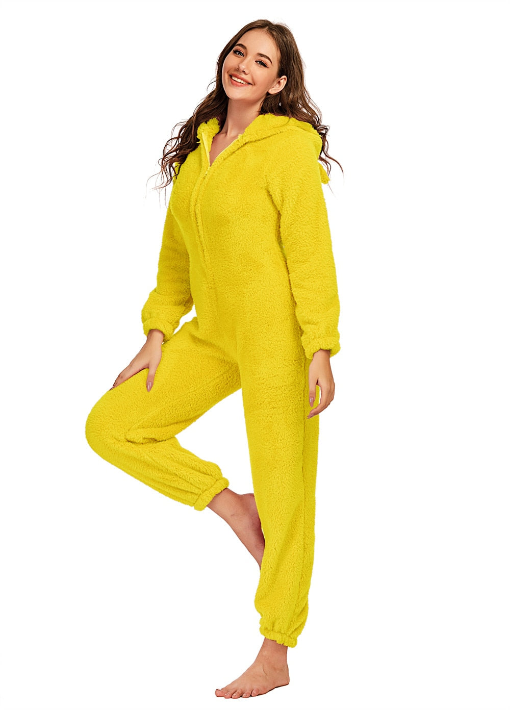 Solid Color Long-sleeve Winter Warm Plush Romper