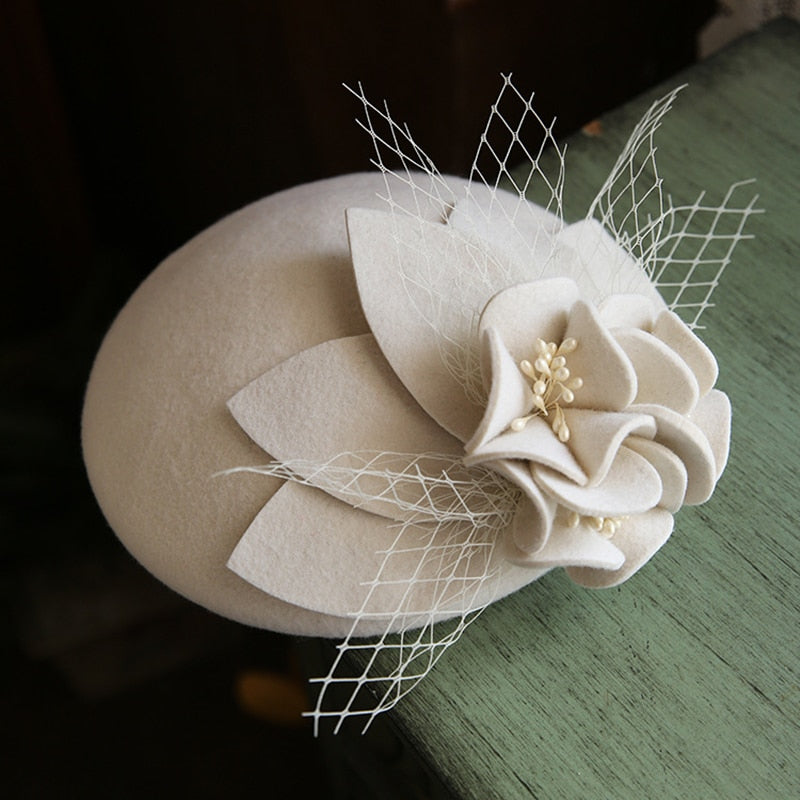 Wool Cashmere Hat, Derby Ascot Photography Fascinator Flower Hat,ladies’ Cocktail Tea Party Headwear