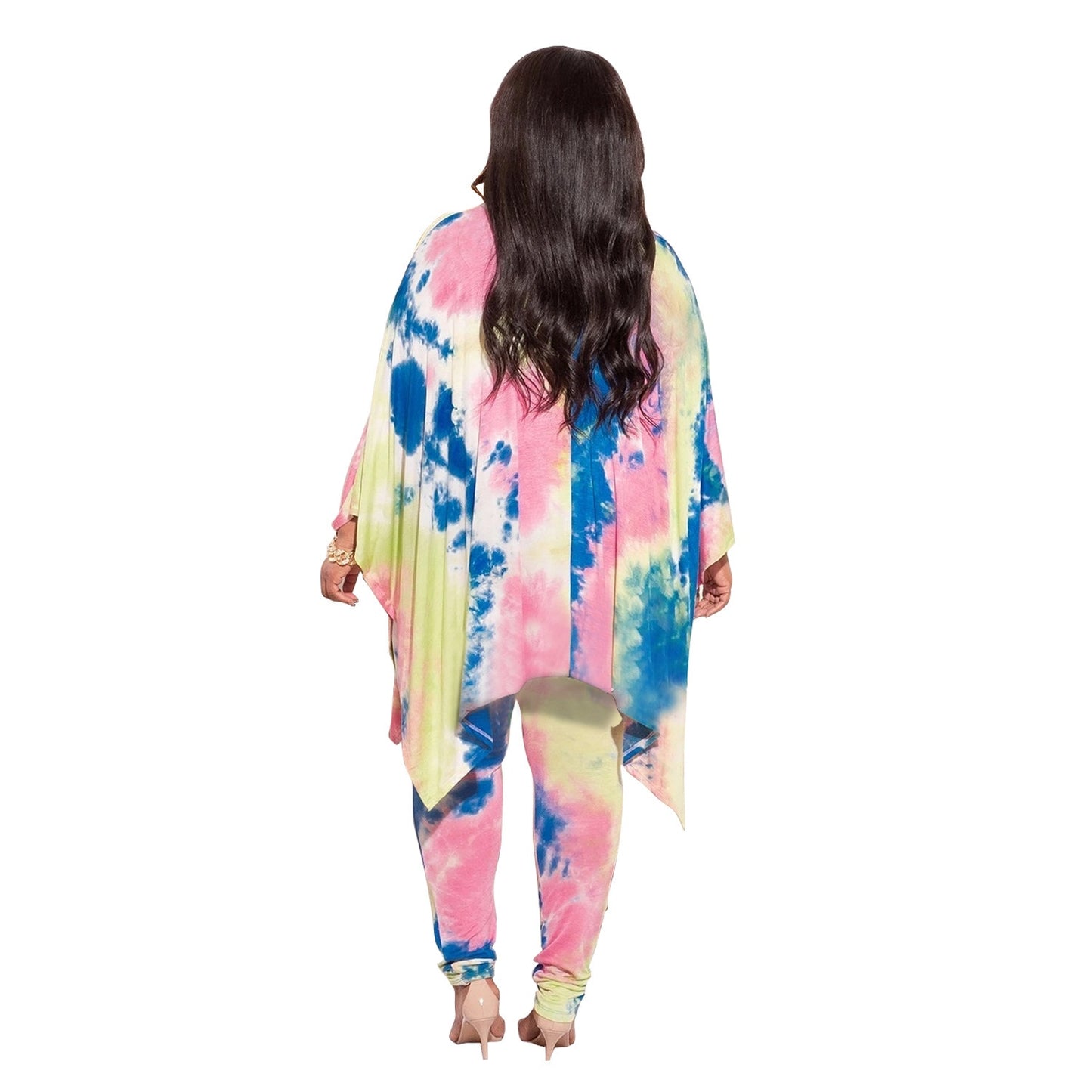 Tie Dye Leopard Camouflage Long Sleeve Top And Pant Suits - Plus Size Sets