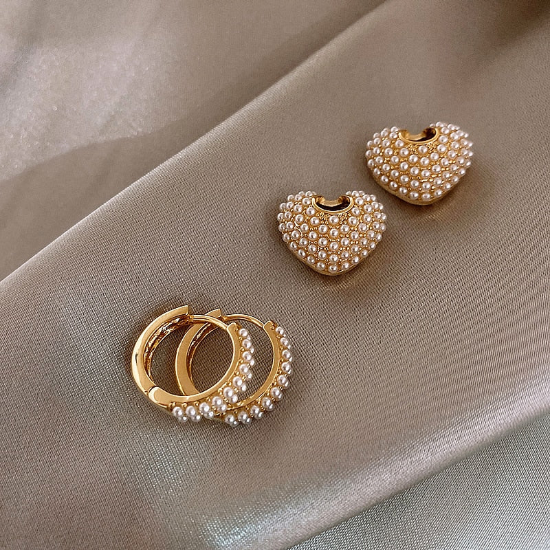Celebrity Style Pearl Peach Heart Love Dangle Earrings