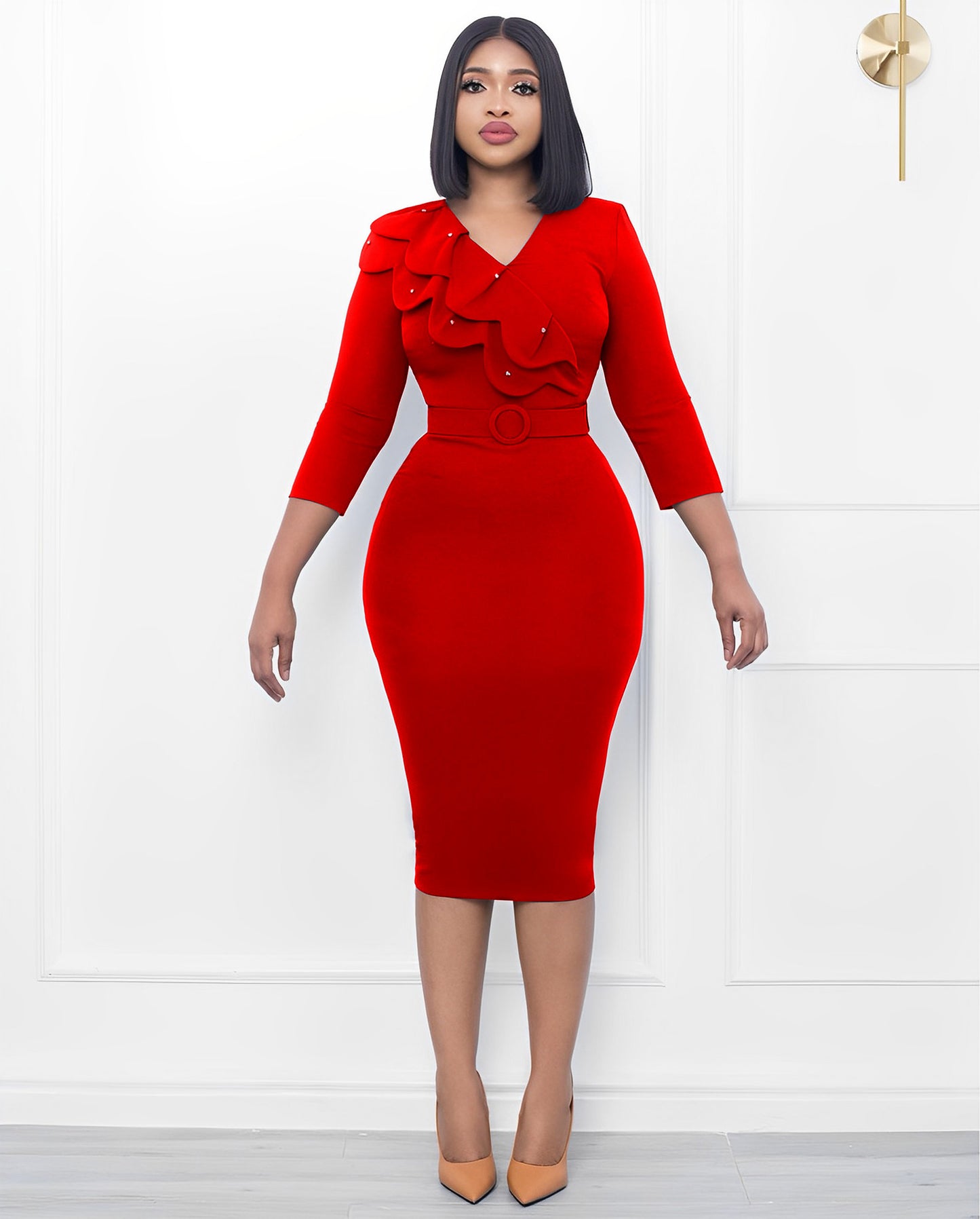 Women's Double Neck Beaded Skirt With Belt