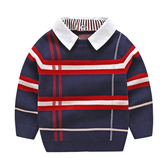 Winter Knit Clothes Long Sleeve Plaid Fashion Knitwear for Boys