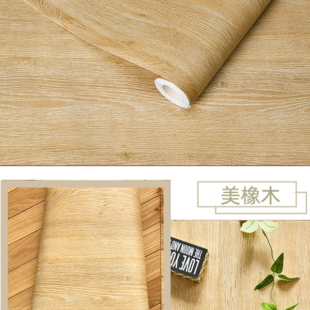 Pvc Waterproof Stickers Self-adhesive Wood Pattern Solid Color Home Decor