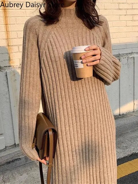 French Vintage Long Knitted Dress for Women