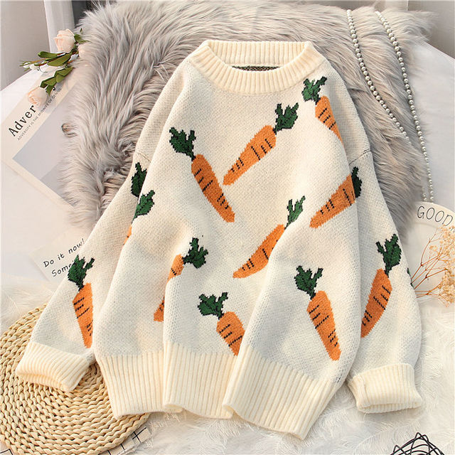 Knitted Sweater Women Carrot Pattern Long Sleeve Pullover