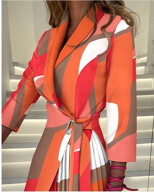 Puff Long Sleeve Elegant Lapel Waist Blazer Dress for Women