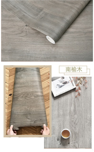 Pvc Waterproof Stickers Self-adhesive Wood Pattern Solid Color Home Decor